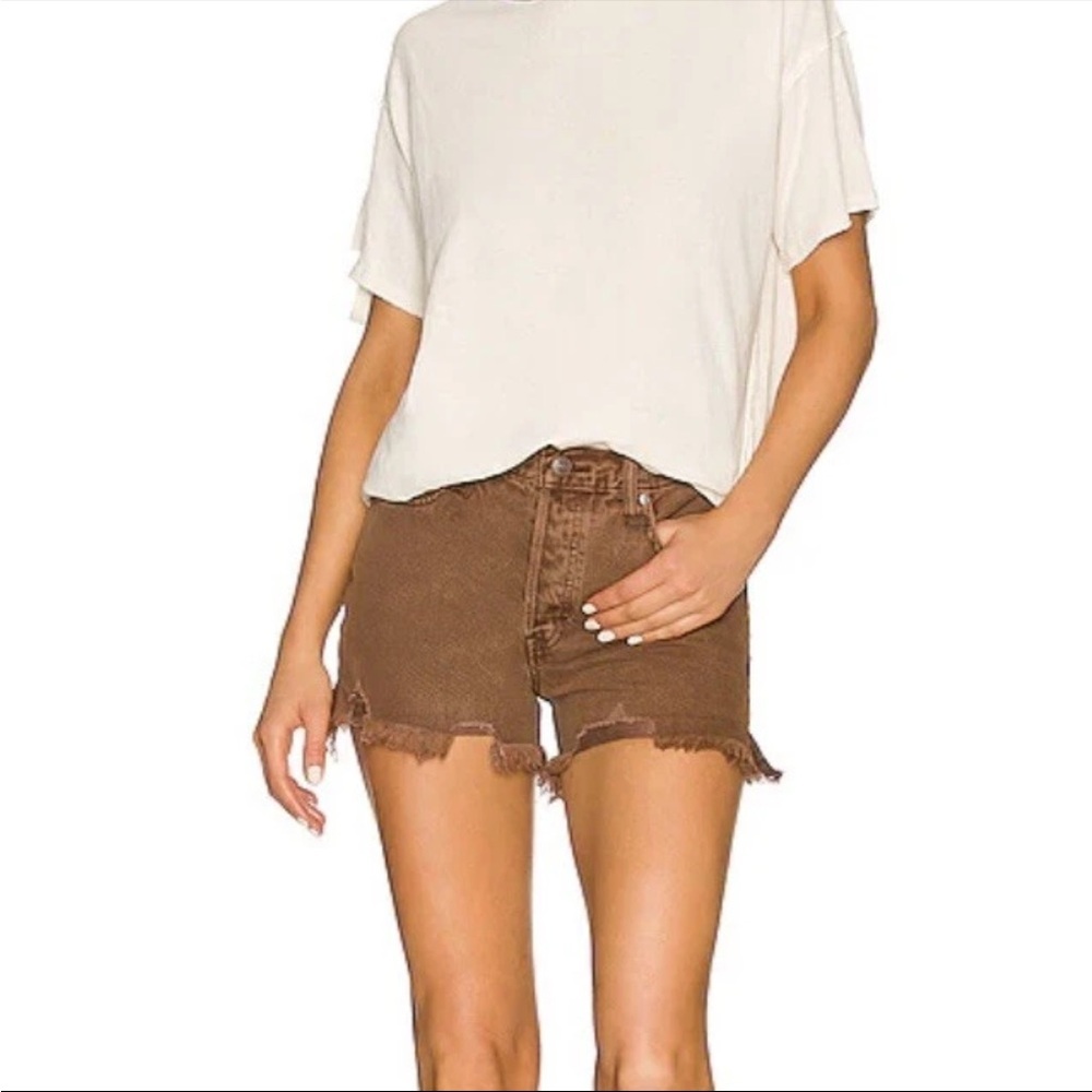 We The Free Brown Frayed Jean Shorts
